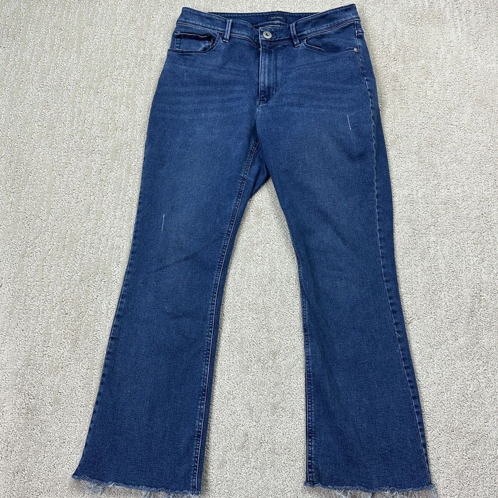 J.Jill Women's Size 4 Kick Flare Ankle Dark Wash Raw Hem Stretch Denim Jeans